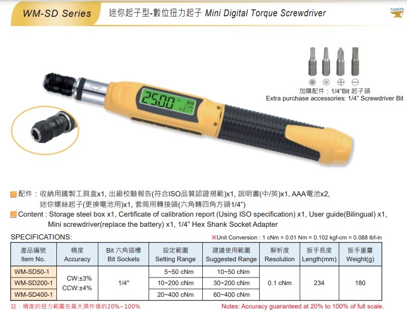 Digital Torque Wrench WM-SD Series (0.1~4 Nm / Mini Driver-driver)